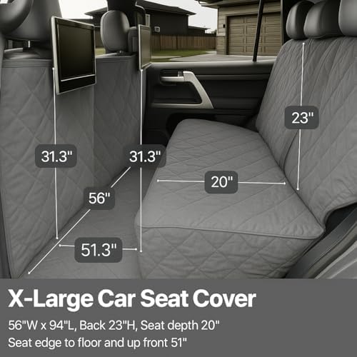 Formosa Covers Dog Car Seat Cover for Back Seat - Car Floor Cover for Dogs - Non-Slip Backing - Travel with Your Pet Mess Free - Universal Fit 56" W x 94 L, Grey - Image 4