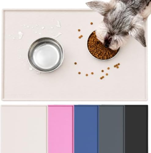 Dog Food Mat, Raised Edge Waterproof Silicone, 19x12, Lvory by Petinstinct