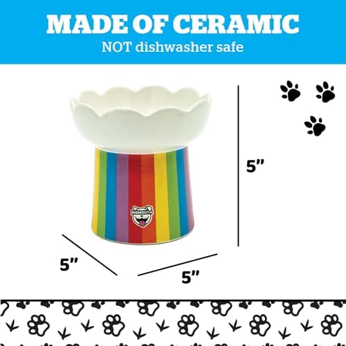 Rainbow Elevated Cat Bowl - Raised Cat Bowl - Lifted Pet Food, Water - Ceramic Feeder - Feeding Bowls for Small Dog - Image 3