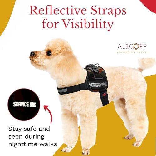 ALBCORP Service Dog Vest Harness – Reflective Service Animal Vest, No-Pull Harness with Handle & Mesh Padding – Sizes XXS-XL for Puppies – 2 Removable Service Patches Included (Extra Small,Green Camo) - Image 5