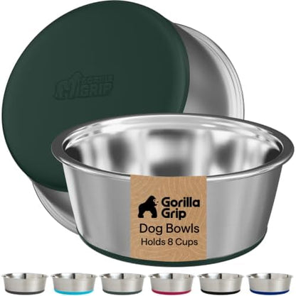 GORILLA GRIP Dog Bowls, Food Grade Stainless Steel, Set of 2, 8 Cup, Green by GorillaGrip