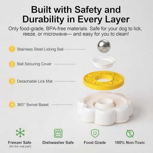 Rotating Dog Lick Mat with Stainless Steel Licking Ball, Slow Feeder Enrichment Toy for Dogs & Cats, Suction Cup Non-Slip Licking Bowl for Liquid Food, Reduces Boredom & Anxiety - Image 5