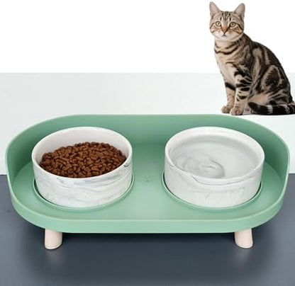 Raised Ceramic Cat Bowls with Stand, Weighted No Tip Over Spill Proof by AG-UNICORN