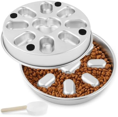 Slow Feeder Dog Bowls with Measuring Spoon, Stainless Steel Slow Feed Pet Bowl with Non-Slip Mat, Metal Feeder Dog Bowl for Small, Medium, Large Dogs to Slows Down Eating by Unknown