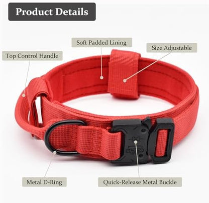 Tactical Dog Collar, Adjustable Military Training Nylon Collar, Red XXL - Image 2