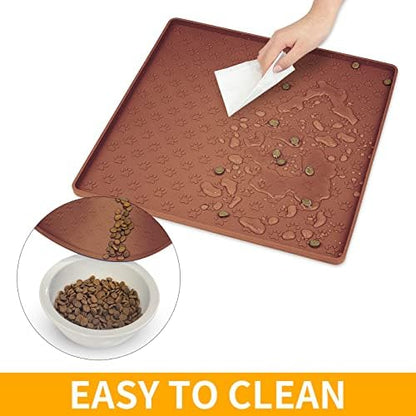 2 Pack Pet Placemat for Dog and Cat, Waterproof Silicone Pet Feeding Bowl Mats for Food and Water, Small Medium Large Dogs Mat Prevent Residues from Spilling to Floor, Brown, 11.8"x11.8" - Image 6