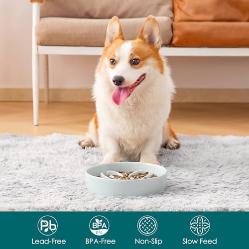 vancasso Ceramic Slow Feeder Dog Bowls, Puzzle Dog Food Bowls with Floral Maze, Anti -Slip Pet Food Dish for Medium Breed, 1.5 Cups, Grayish Cyan - Image 3