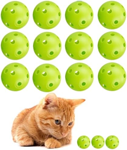 12Pcs Cat Ball Toy, Low Noise No Bells Holey Plastic Cat Balls, Funny Interactive Cats Toys for Indoor Cats, Firm Toy Balls for Kitten Puppy Ferret Bird (1.65", Green) - Image 7