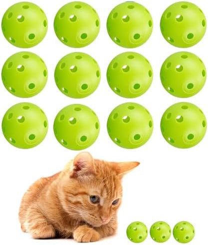 12Pcs Cat Ball Toy, Low Noise No Bells Holey Plastic Cat Balls, Funny Interactive Cats Toys for Indoor Cats, Firm Toy Balls for Kitten Puppy Ferret Bird (1.65", Green) - Image 7