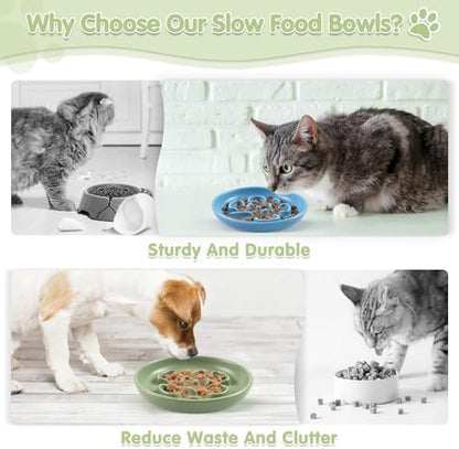 Cat Slow Feeder Bowl Set,2 Pcs Pastel Series Cat Plate for Dry and Wet Food - Image 4