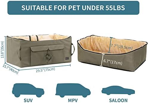 Petsfit Dog Booster Seat for 2 Small Dogs or Medium Dog up to 55 lbs, Large Dog Car Seat with 2 Big Pockets for Cars, Trucks and SUVs (Large, Brown) - Image 3