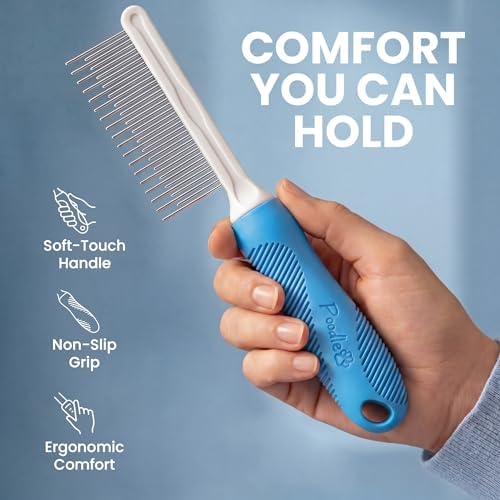 Poodle Grooming Comb - Metal Dematting Comb with Long & Short Stainless Steel Teeth for Removing Matted Hair & Knots, Safe and Gentle for Dogs & Cats - Image 4