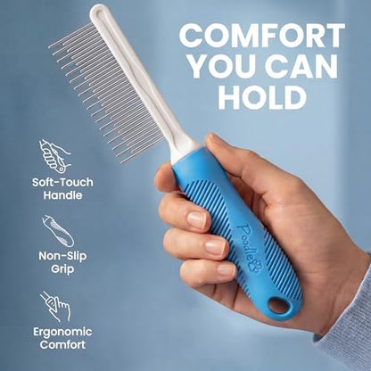 Poodle Grooming Comb - Metal Dematting Comb with Long & Short Stainless Steel Teeth for Removing Matted Hair & Knots, Safe and Gentle for Dogs & Cats - Image 4