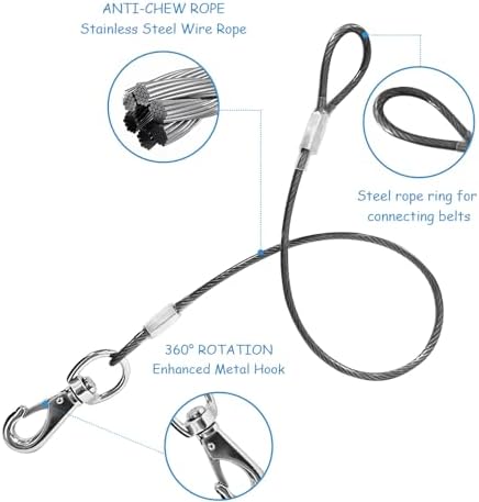 Chew Proof Dog Leash - 2Pack Metal Cable Lead,No Tangle Multiple Dog Leashes for Small and Medium Dogs- Heavy Duty Leash Extender for Collars & Harnesses(Black+Blue, 20in/50cm) - Image 3