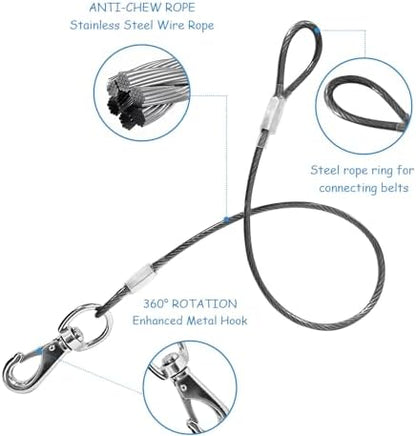 Chew Proof Dual Dog Leashes, 2Pack Extension Metal Cable Lead, No Tangle, Heavy Duty Dog Leash Extender for Collar & Harness (Black+Green, 20in/50cm) - Image 3