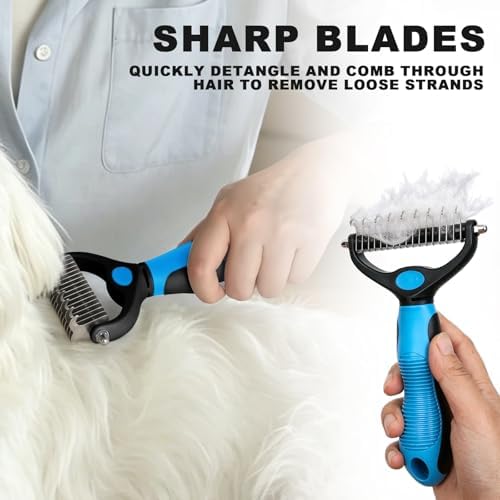 Blue Pet Grooming Kit 3Pcs Dematting Comb for Dogs&Cats Shedding - Image 4