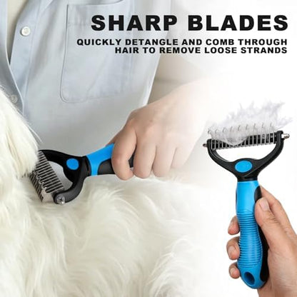 Blue Pet Grooming Kit 3Pcs Dematting Comb for Dogs&Cats Shedding - Image 4