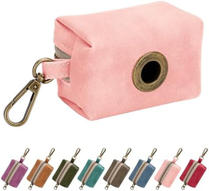 Didog Dog Poop Bag Holder for Leash, Stylish PU Leather, Pink by Didog