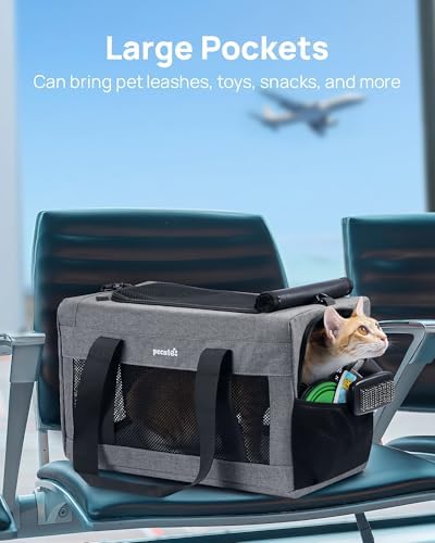 Pecute Airline Approved Cat Carrier, Pet Carrier Soft-Sided, Portable Dog Carrier with Stable Structure, TSA Approved Pet Carrier for Pets Less Than 12lbs, Cat Carrier Bag Suitable for Travel, Gray - Image 6