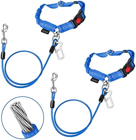 Chew Proof Dog Car Seat Belt, 2 in 1 Steel Cable Dog Car Accessories Headrest Restraint Doggie Car Seatbelt for Medium Large Dogs Chewer Heavy Duty Doggie Seatbelts for Cars Swivel Attach by CHZUOBER