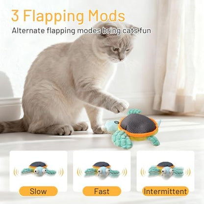 Puffluv Flapping Cat Toy,Can NOT Fly Interactive Auto Beating Arms & Chirping 3 Modes, USB Charging with Catnip,Rechargeable Mimic Sea Turtle for Indoor Kitten No Boredom-Type C - Image 4