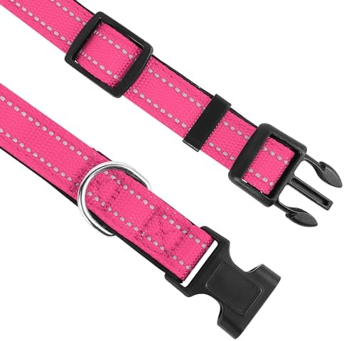 Reflective Dog Collar, Adjustable Soft Neoprene Padded,Hotpink,XL - Image 3