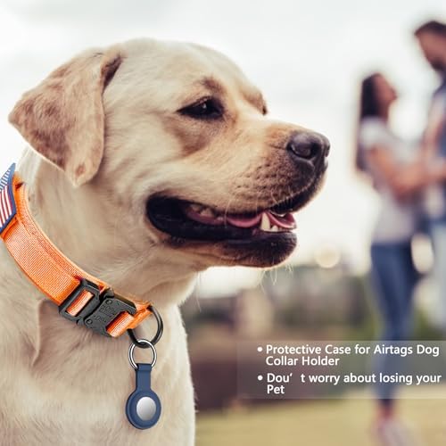DAGANXI Tactical Dog Collar, Adjustable Military Training Nylon Dog Collar with Control Handle and Heavy Metal Buckle for Medium and Large Dogs, with Patches and Airtags Case (Orange-Set, XL) - Image 2
