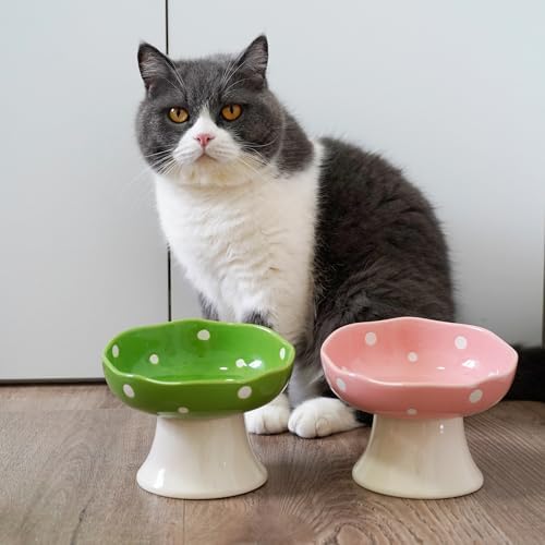 4PCS Multi-Color Mushroom Cat Bowl Set, Elevated Ceramic Bowls for Cats - Image 5