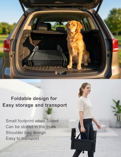 Foldable Dog Ramp for Car, 4-Step Portable Dog Stairs for Large Dogs, Extra Wide Non-Slip Pet Steps for SUV Truck, Supports Up to 150 lbs, Lightweight with Shoulder Strap for Travel & Home - Image 6
