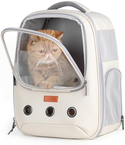 Lollimeow Pet Carrier Backpack, Bubble Backpack Carrier, Cats and Puppies,Airline-Approved, Designed for Travel, Hiking, Walking & Outdoor Use (Beige) by Lollimeow