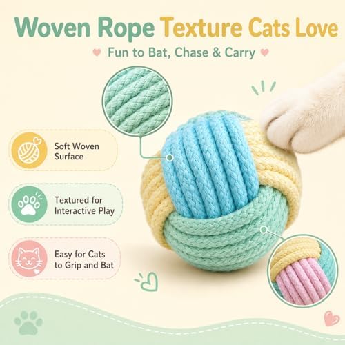 Cat Chew Balls – 6-Pack Rope Cat Toys with Crinkle Sound, Soft and Durable, for Indoor Cats, Kittens, Teeth & Gum Health - Image 4