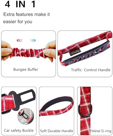 Hotsky Tactical Bungee Shock Absorbing No Pull Dog Leash,Red Plaid,4-6FT - Image 6