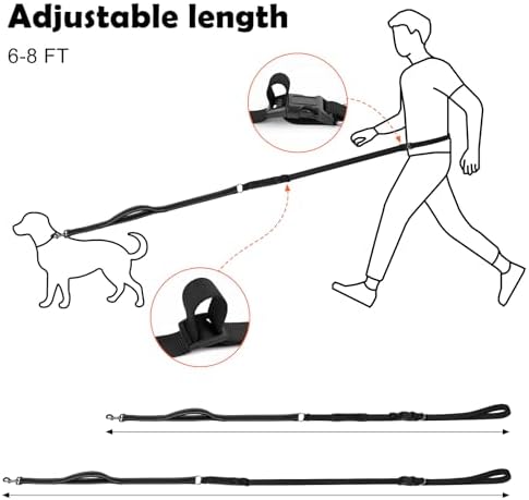 XiaZ Hands Free Dog Leash,Versatile Hands Free Leash,5.9-7.9 FT Waist Belt with Double Handles for Small Medium and Large Dogs Walking, Running and Jogging, Black - Image 6