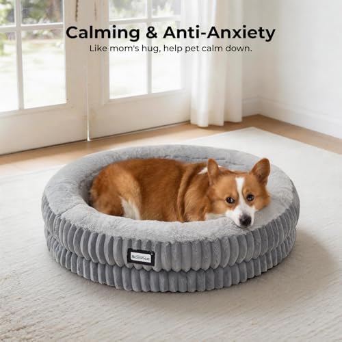 BALANCE Donut Dog Bed, 30 Inches Round Dog Bed Medium Size Dogs Washable, Orthopedic Calming Dogs Beds for Kitten, Fluffy Plush Faux Fur Pet Bed with Anti-Slip Bottom - Image 3