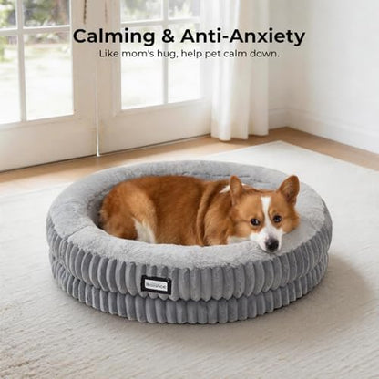 BALANCE Donut Dog Bed, 30 Inches Round Dog Bed Medium Size Dogs Washable, Orthopedic Calming Dogs Beds for Kitten, Fluffy Plush Faux Fur Pet Bed with Anti-Slip Bottom - Image 3