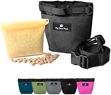Dog Treat Pouch for Training,2 Cup Capacity with Silicone Liner for Dry or Wet Food,Fanny Pack for Dog Walking and Puppy Rewards,Hands-Free Adjustable Waist Carry Bag (Black) by JURUAA