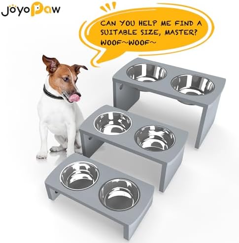 Elevated Dog Bowls, Bamboo Raised Dog Bowl for Small Dogs & Cats, with 2 Stainless Steel Bowls (4'' Tall-20oz Bowl, Grey) - Image 7