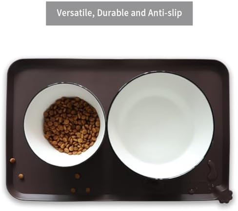 Hoki Found Silicone Pet Food Mats Tray - High-Lips Pet Dog Cat Bowl Mats - Pet Feeding Mat - Waterproof Dog Cat Food Mats -Pet Water Mats for Floors - Dark Oak - Image 4