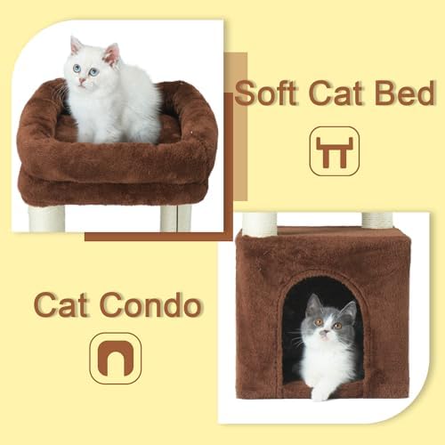PEEKAB Small Cat Tree with Condo Up to 8 Lbs,Kitty Tower with Scratching Post and Perch for Kittens and Small Cats,Dangling Ball,Beige - Image 3