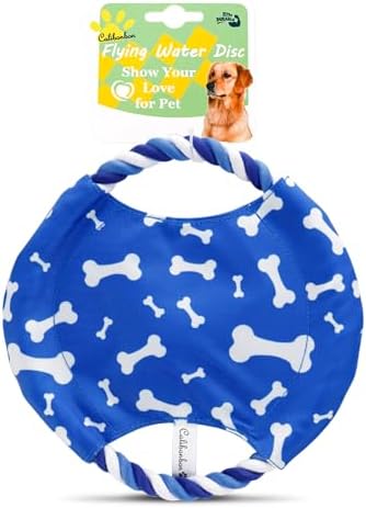 Dog Rope Flying Disc Toy with Squeaker | Durable Canvas Center & Braided Cotton Rope Ring | 2-in-1 Fetch & Tug Interactive Toy for Small & Medium Dogs | 9 Inch by Calibonbon