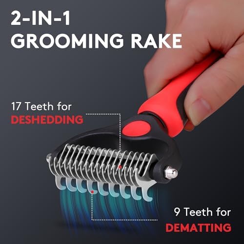 Tpotato Deshedding Dog Brush for Long Haired Dogs Cats,Undercoat Shedding Rake for Dematting Detangling Tangles Matted Fur and Knots,Metal Pet Comb,Professional Pet Grooming Supplies Tool Kit,Red - Image 3