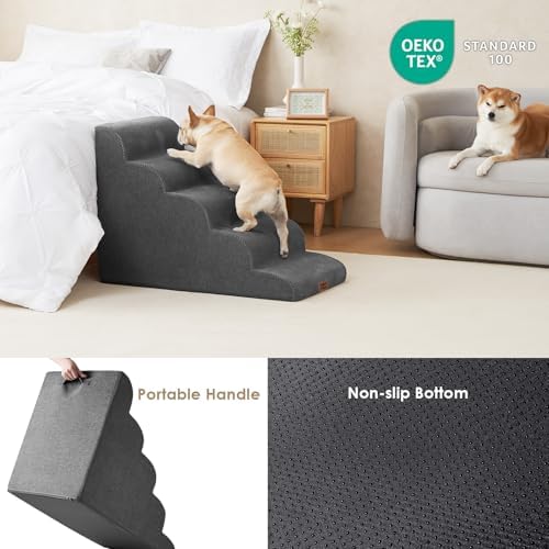 EHEYCIGA Curved Dog Stairs Ramp, 5-Step Extra Wide High Beds, Pet Step - Image 5