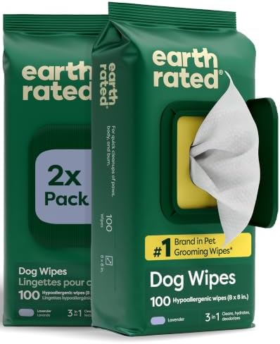 Earth Rated Dog Wipes for Paws & Butt, Deodorizing, Lavender, 200ct by EarthRated