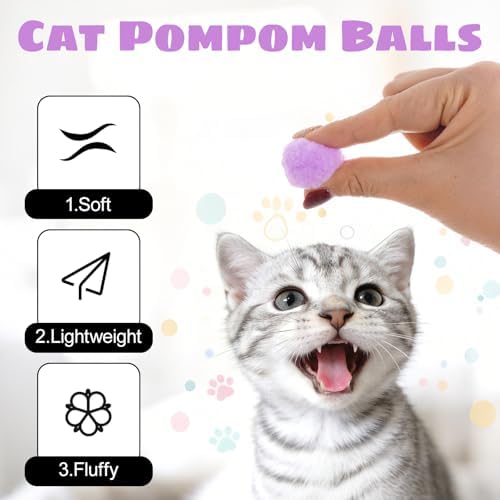 2Pcs Cat Ball Launchers with 100Pcs Pom Pom Balls Cat Interactive Soft Ball Toy Interactive Pet Toys Launcher for Cats Indoor Play - Image 6