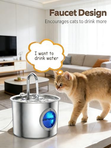 Cat Water Fountain Advanced 304 Stainless Steel 2.2L/74oz with Detachable Tank, Easy to Clean, Automatic Pet Fountain Quiet Cats Water Dispenser, Perfect for Cats Dogs Indoor - Image 3