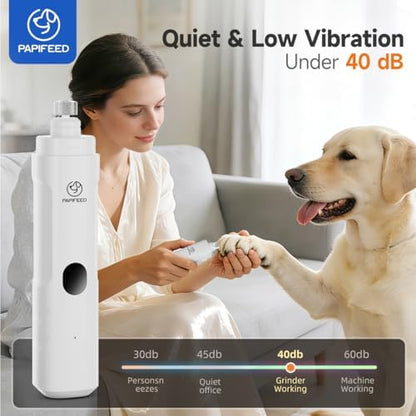 PAPIFEED Dog Nail Grinder with LED Light, Ultra Quiet 3-Speed Electric Nail File for Small Medium Large Dogs & Cats, Rechargeable Pet Nail Grinder with Trimmer (White) - Image 3