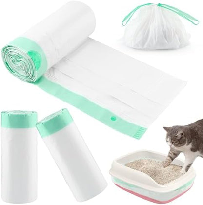 60pcs Cat Litter Durable Drawstring Replacement Part,Extra Thick Waste Drawer Liners for Robot 4 and 3(White) - Image 2