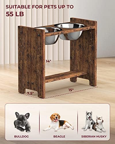 Vantic Elevated Dog Bowls, Adjustable Bowl Stand Medium, Rustic Brown - Image 6