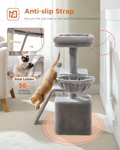 PETEPELA Cactus Cat Tree for Kittens & Small Cats, 32in Cat Tower, Grey - Image 5