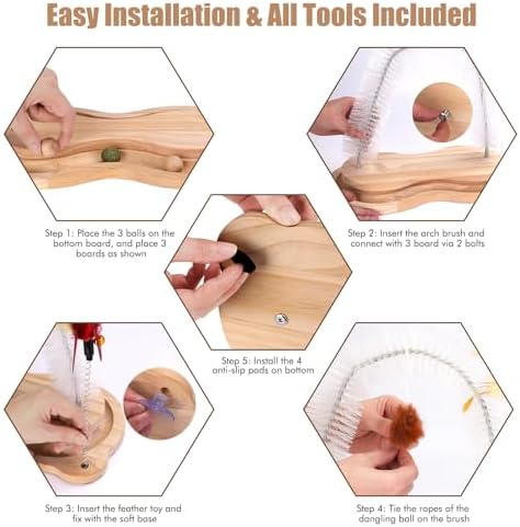 Cat Self Groomer, Cat Grooming Brush Scratcher Massager Arch for Indoor Cats Face Back Scratcher Rubbing Post Corner Brush w/ Kitten Interactive Catnip Ball Track Toy for Chasing Hunting Exercise - Image 6